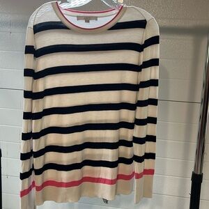 Loft sweater white and navy stripe with pink detail